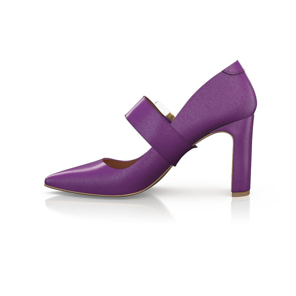 FSJ Purple Pointy Toe 3'' Block Heel Mary Jane Pumps with Buckle