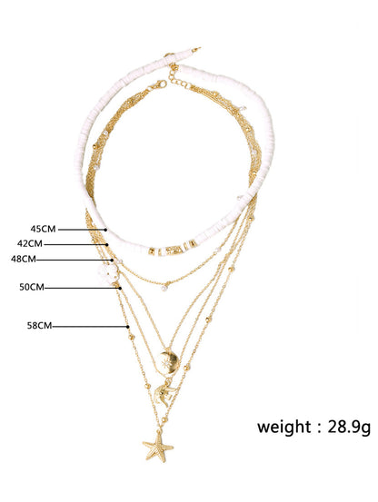 Fashion Multi-layer Flower Starfish Beaded Set Alloy Necklaces