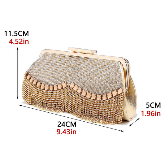 Diamond-Studded Party Tassel Fringe Bag Shiny Handbag