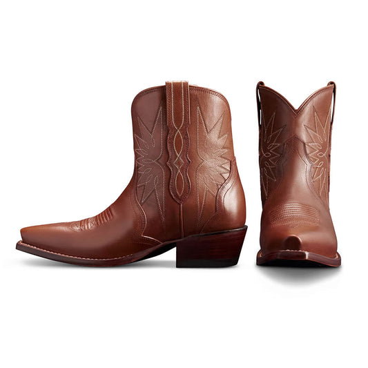 Dark Brown Snip Toe Slip-on Western Cowgirl Booties for Women