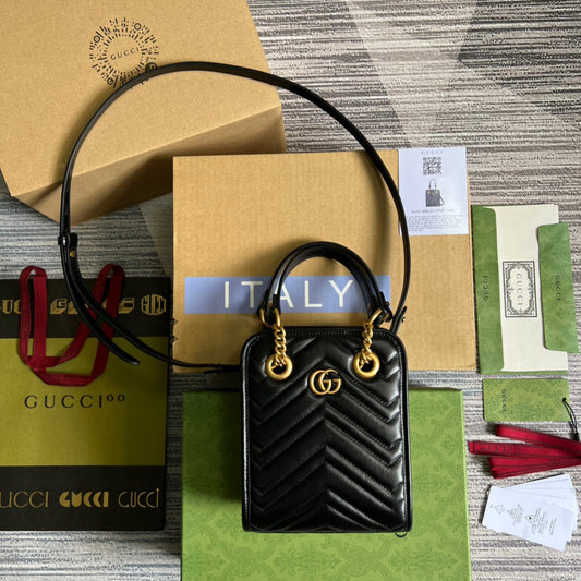 gg Marmont Matelasse Mini Bag Black For Women, Women&#8217;s Bags 7.5in/19cm gg ‎696123 DTDHT 1000