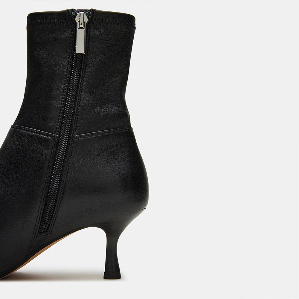 Elegant Black Pointed Toe Spool Heel Ankle Boots with Side Zipper