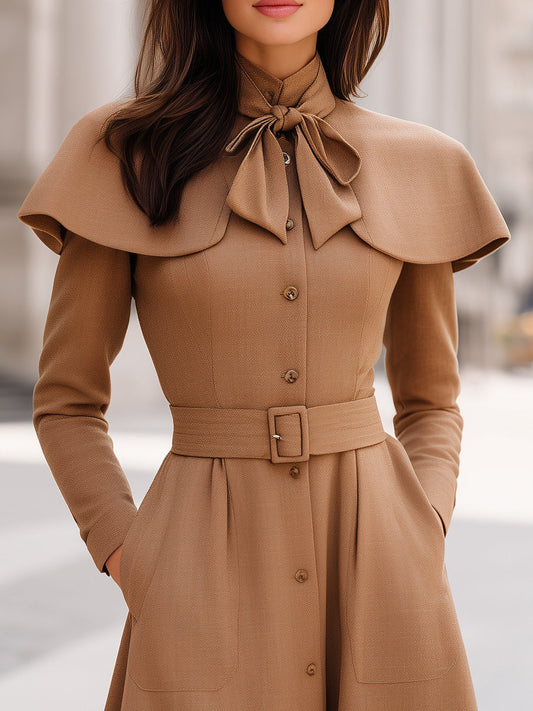 Elegant Midi Dress With Detachable Capelet