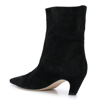 Full Black Faux Suede Pointed Toe Classic Comma Heel Ankle Boots
