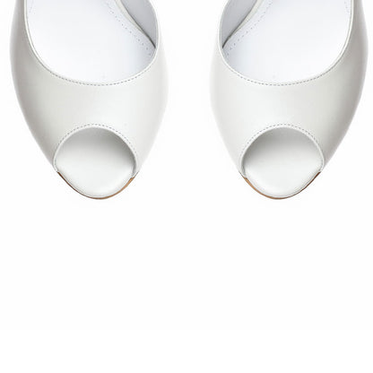 Elegant White Vegan Leather Peep Toe Rhinestone Decor Wedding Heels