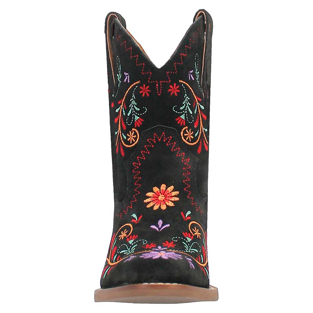 Almond Toe Colorful Floral Embroidered Cowgirl Boots in Black