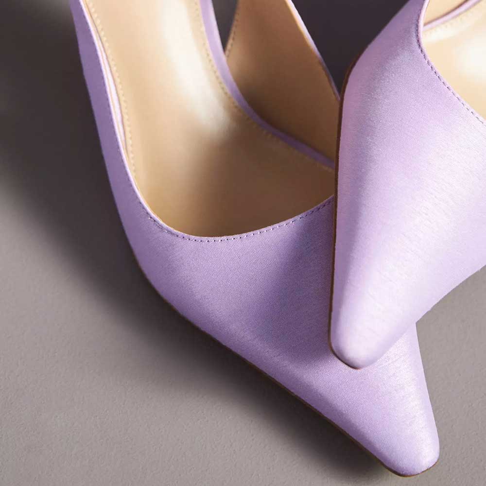 Elegant Lavender Satin Pointed Toe Buckled Slingback Pumps Heels