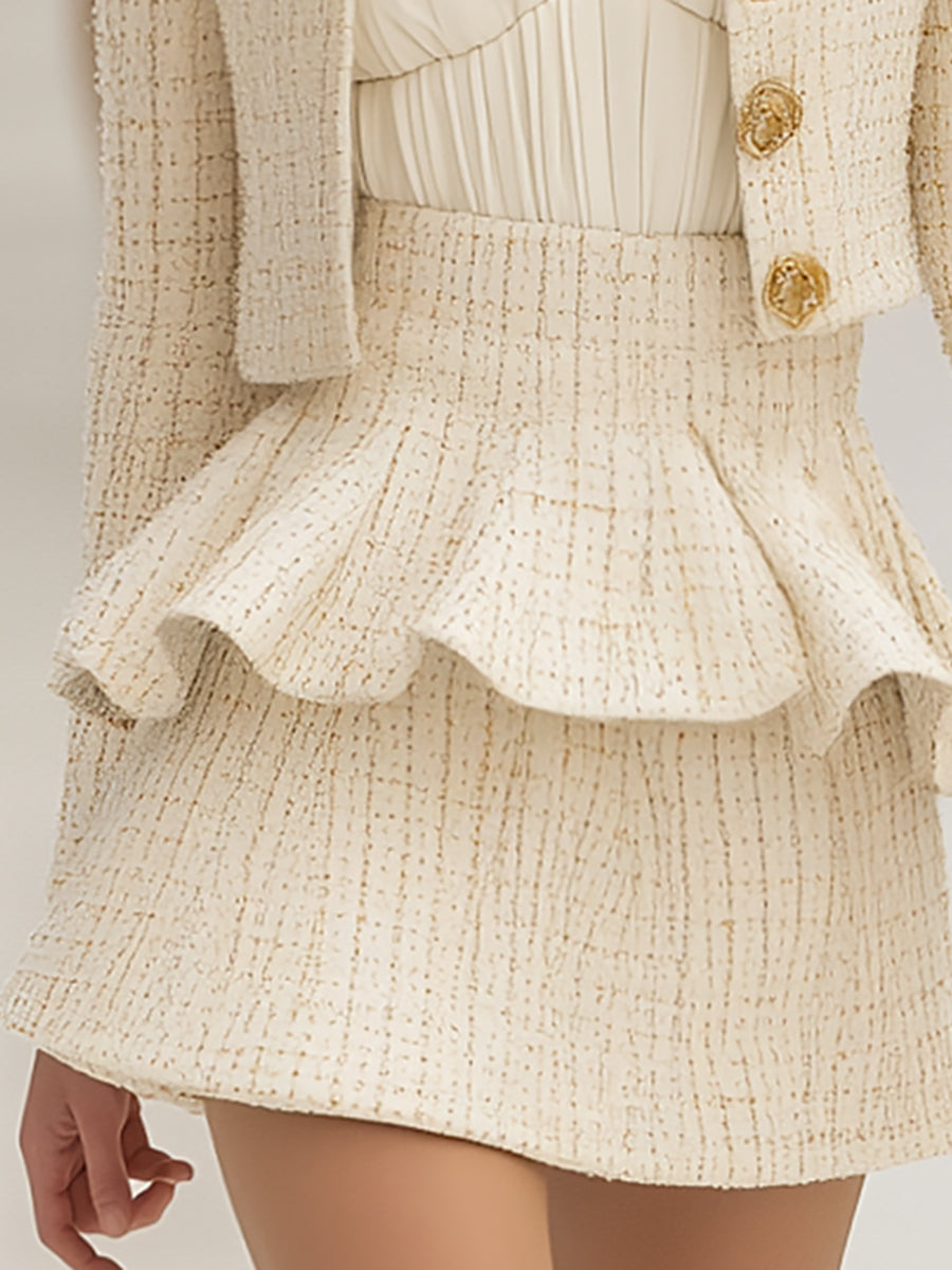 Elegant And Romantic Ruffled Skirt Tweed Jacket Set