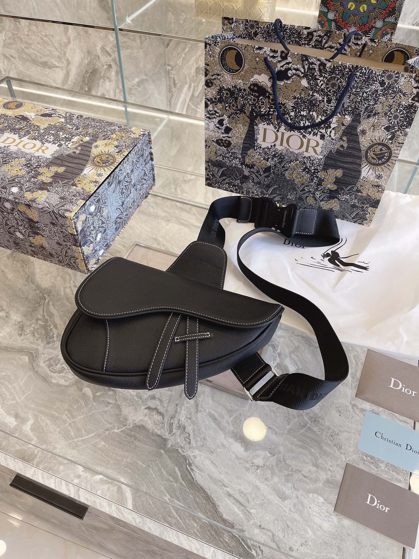Dior Saddle Bag Black Grained Calfskin