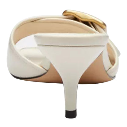 Elegant Ivory Square Toe Mid Kitten Heel Women's Mules Shoes