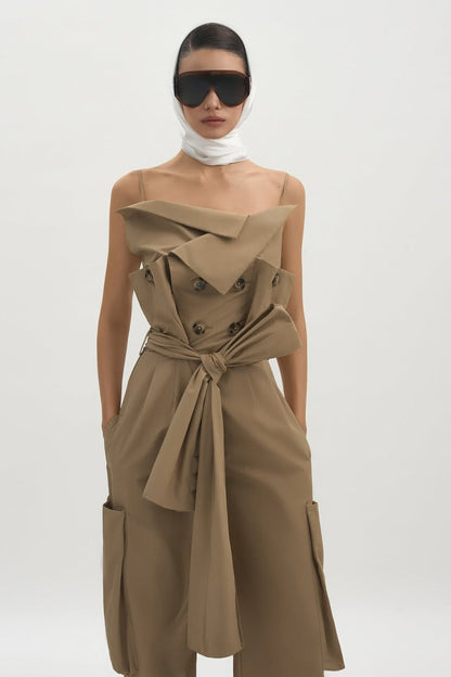 Nanette Khaki Asymmetrical Double Breasted Jumpsuit