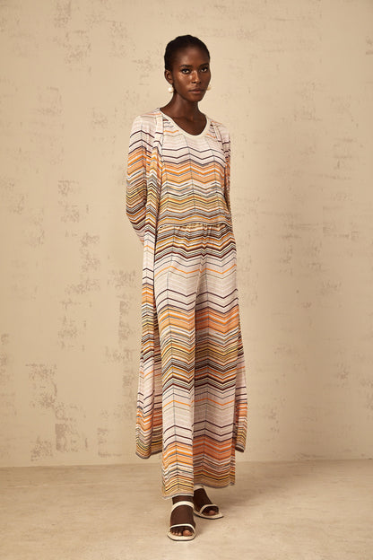 Chloé Neutral Striped Knit Long Cardigan