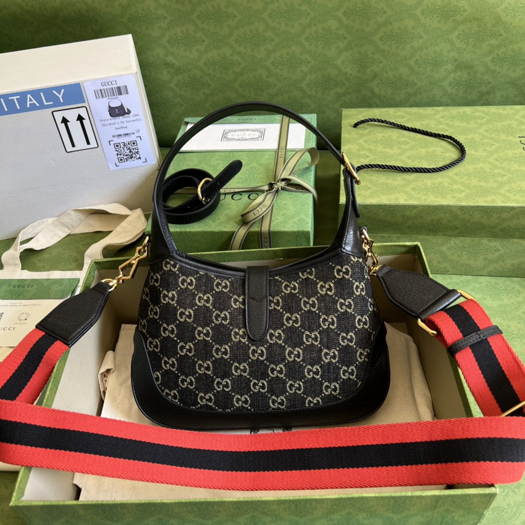 gg Jackie 1961 Small Shoulder Bag Black And Ivory gg Denim Jacquard For Women 11in/28cm 678843 UN3AG 1294