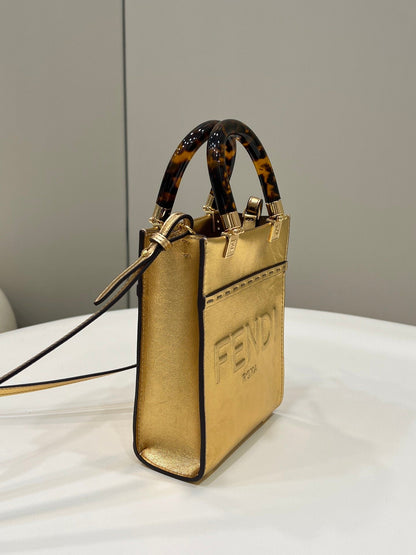 FI Mini Sunshine Shopper Gold For Women, Handbags, Shoulder And Crossbody Bags 7.1in/18cm FF 8BS051AJH7F1GNN