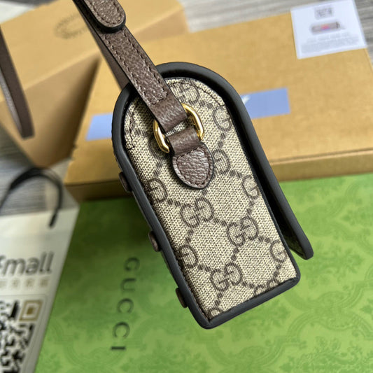 gg Mini Printed Monogrammed Coated-Canvas Messenger Bag Beige And Ebony gg Supreme Canvas For Women  7.1in/18cm gg 1647597277738776