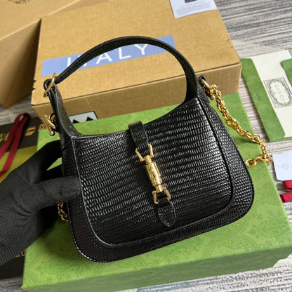 gg Jackie 1961 Lizard Mini Bag Black For Women, Women&#8217;s Bags 7.5in/19cm gg ‎675799 LUZ0G 1000