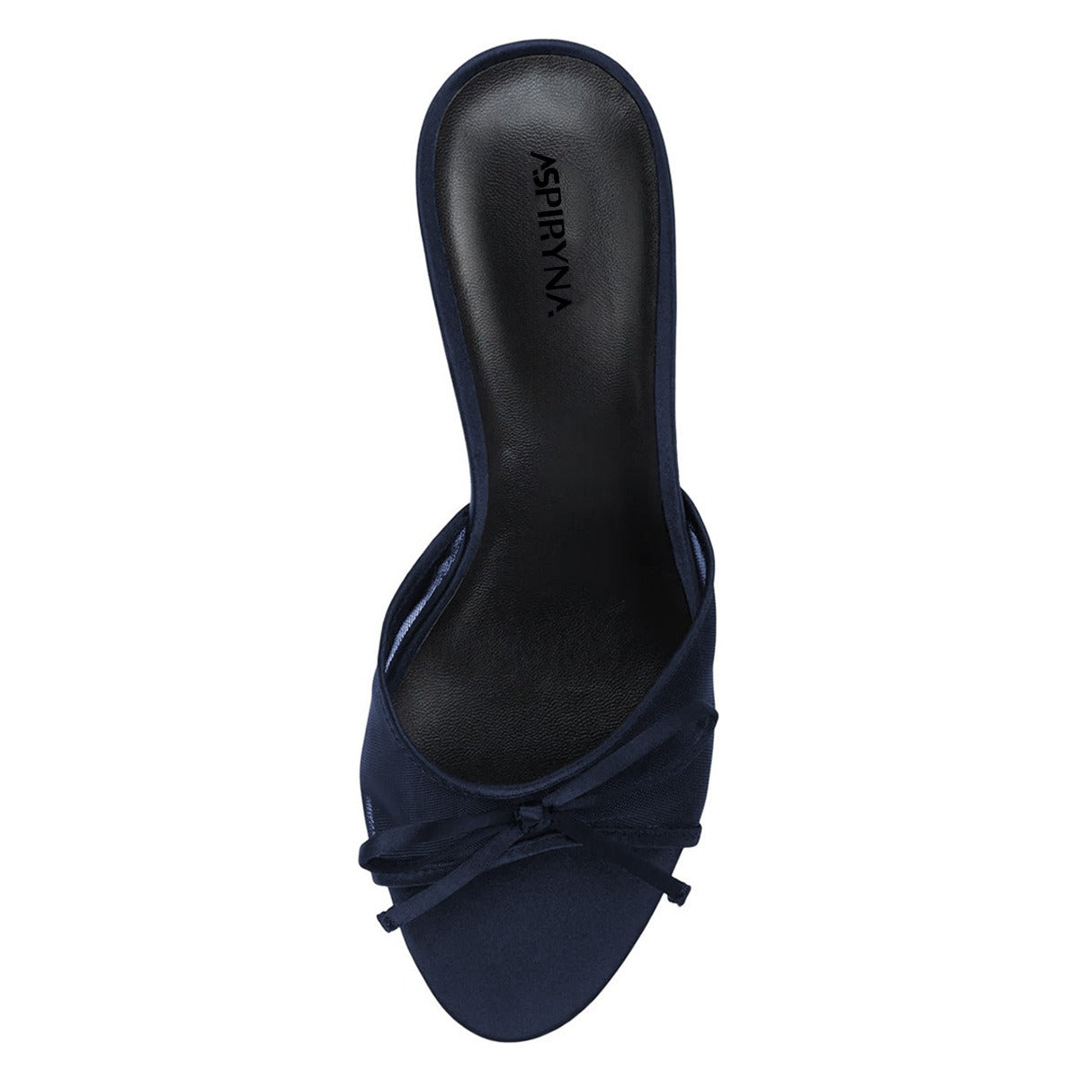 Fashion Navy Mesh Flared Heel Open Toe Bow Women's Mules Shoes