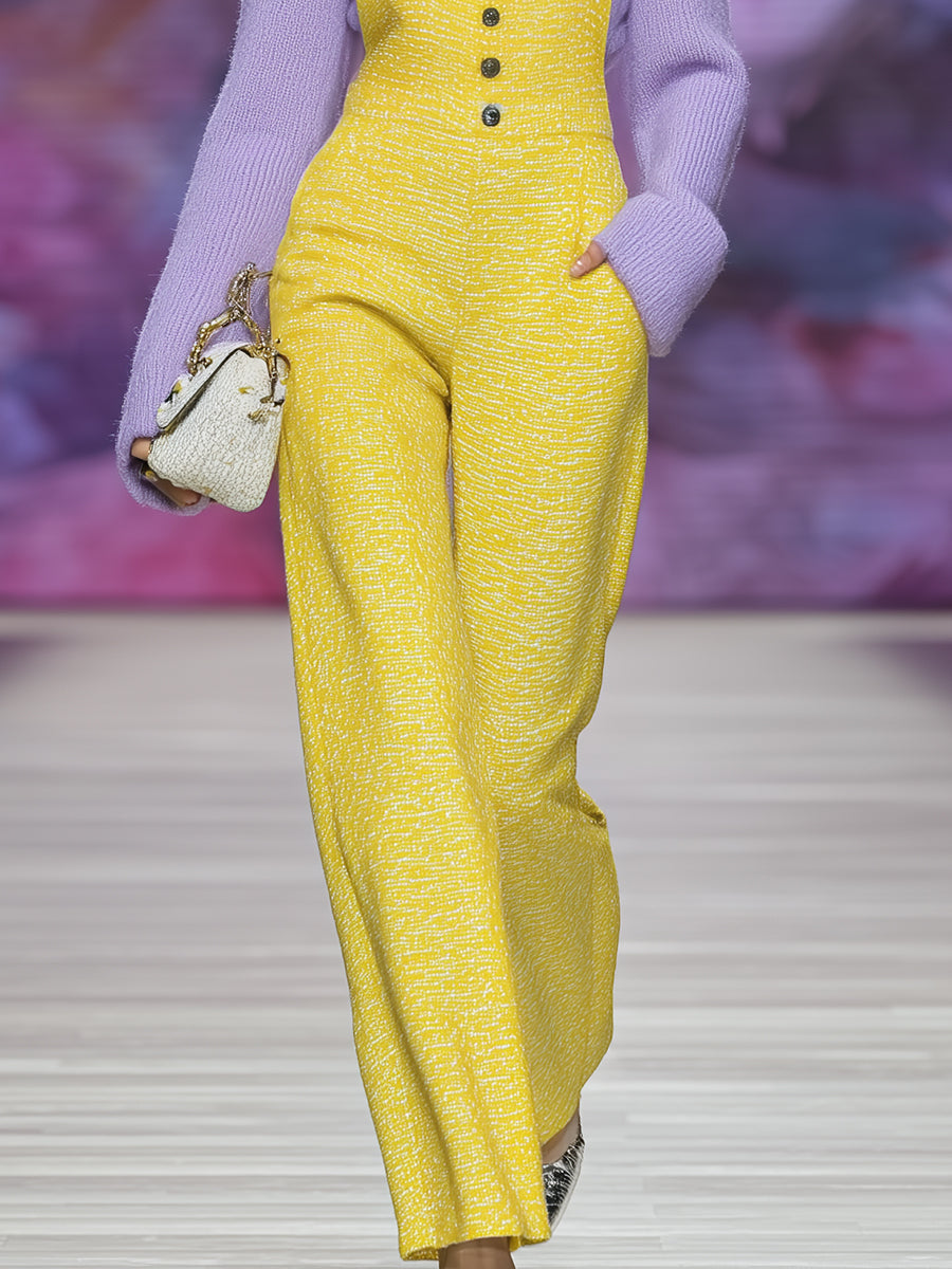 Fashionable Yellow Button-decorated Overalls