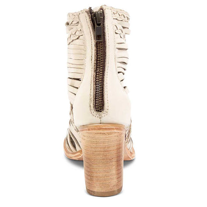 Beige Braided Hollow-Out Peep Toe Chunky Heel Ankle Boots with Zipper