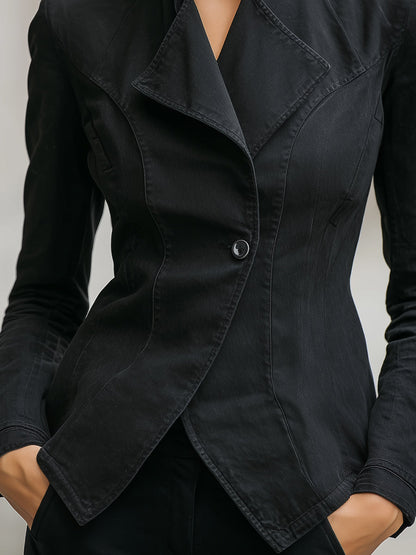 Elegant Tailored Black Asymmetric Blazer