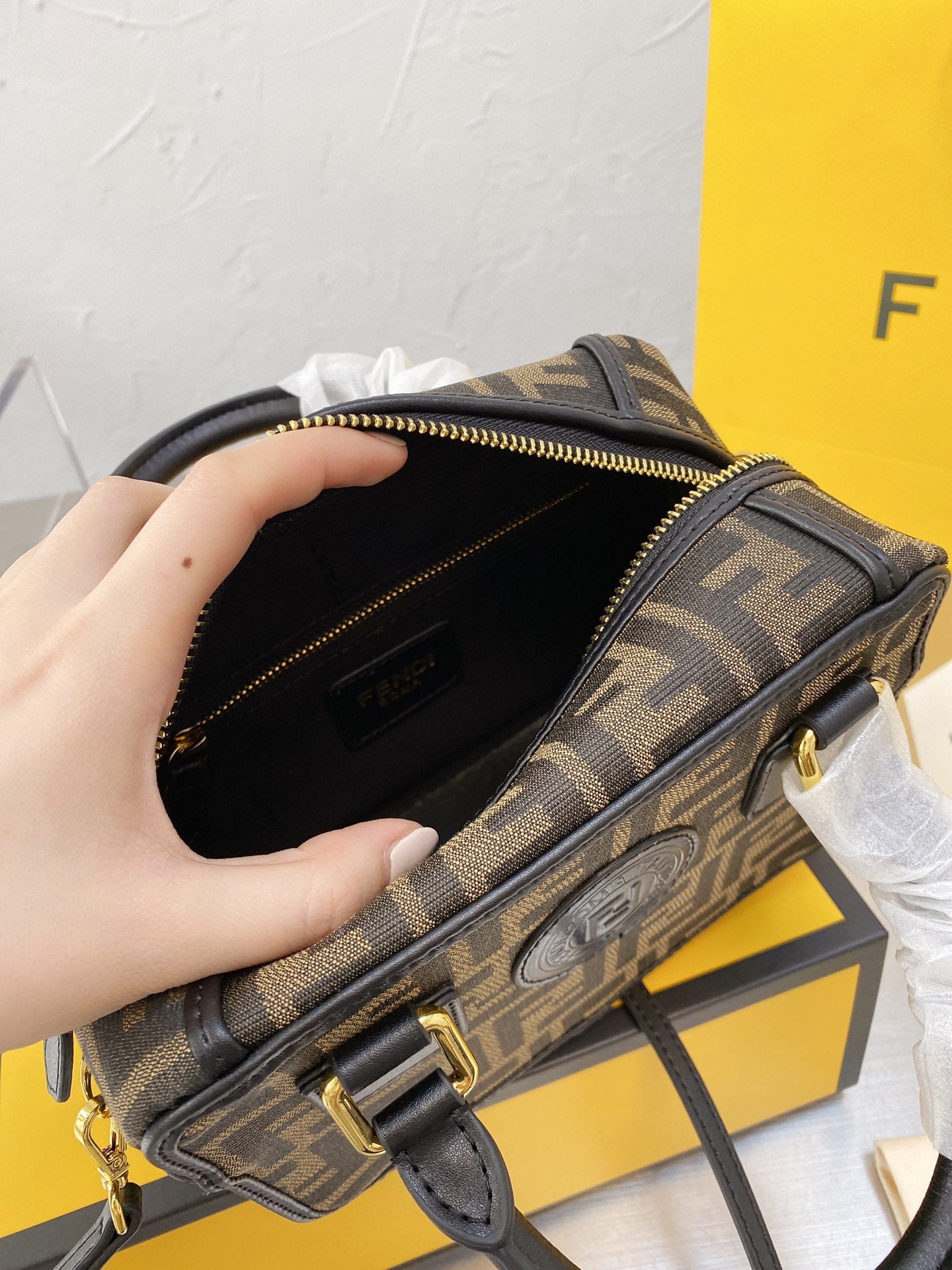 FENDI Boston logo detailed mini bowling bag