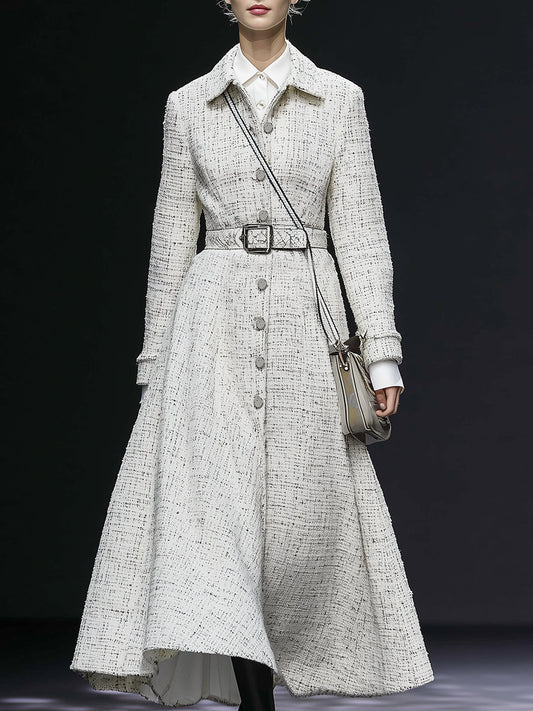 Elegant Vintage White Tweed Single-breasted Coat