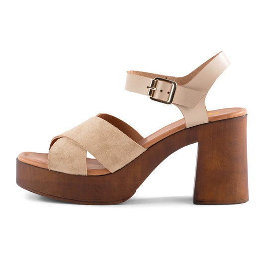 Beige Open Toe Ankle Strap Buckle Platform Sandals for Women