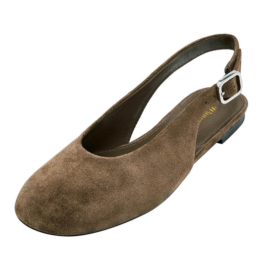 Elegant Round Toe Buckle Flat Slingback Pumps Shoes in Taupe