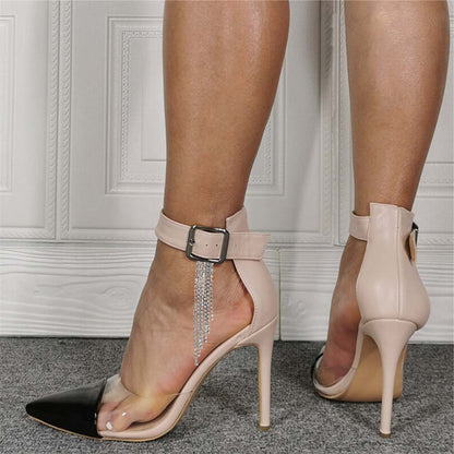 Beige & Black Closed Toe 3'' Stiletto Heel Ankle Strap Pumps