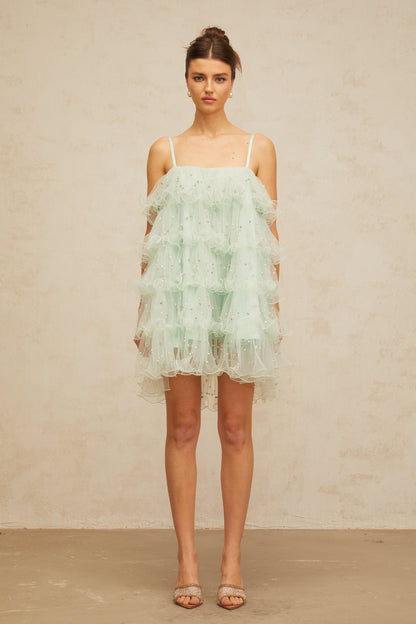 Airelle light-green embellished tiered tulle mini dress