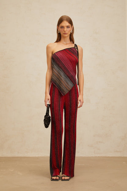 Amaryllis Red Sequin Striped Knit Matching Set