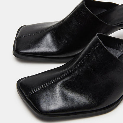 Elegant Black Square Toe Mid Flared Heel Women's Mules Shoes
