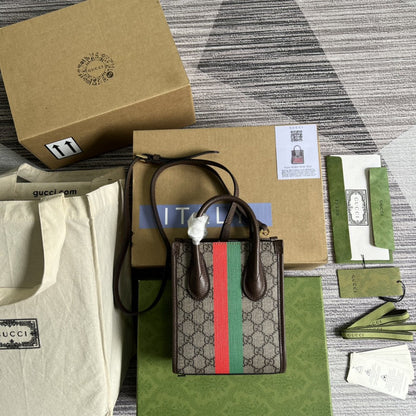 gg Tiger gg Mini Tote Bag Beige And Ebony gg Supreme Canvas Brown 7.8in/20cm gg 671623 US7EC 9396