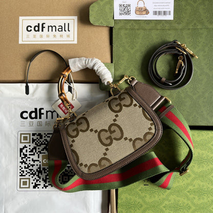 gg Bamboo 1947 Jumbo gg Small Top Handle Bag Camel And Ebony Jumbo gg Canvas Brown For Women 8.3in/21cm 675797 UKMDT 2570