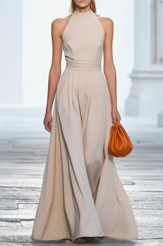 Evening Formal Halter Dress Apricot Floor-Length Dress