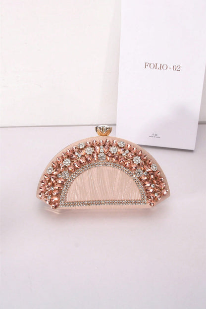 Fan-Shaped Rhinestone Crossbody Bag Alloy PU Shoulder Bag Clip Buckle Party Bag