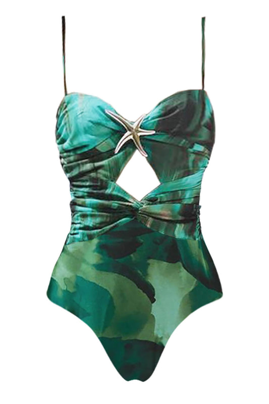 3D Green Gradient Blooming Swimsuit and Cover-Up
