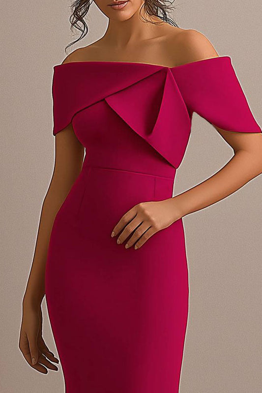 Formal Evening Rose Off Shoulder Mermaid Maxi Dress