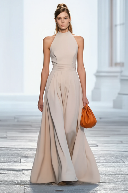 Evening Formal Halter Dress Apricot Floor-Length Dress