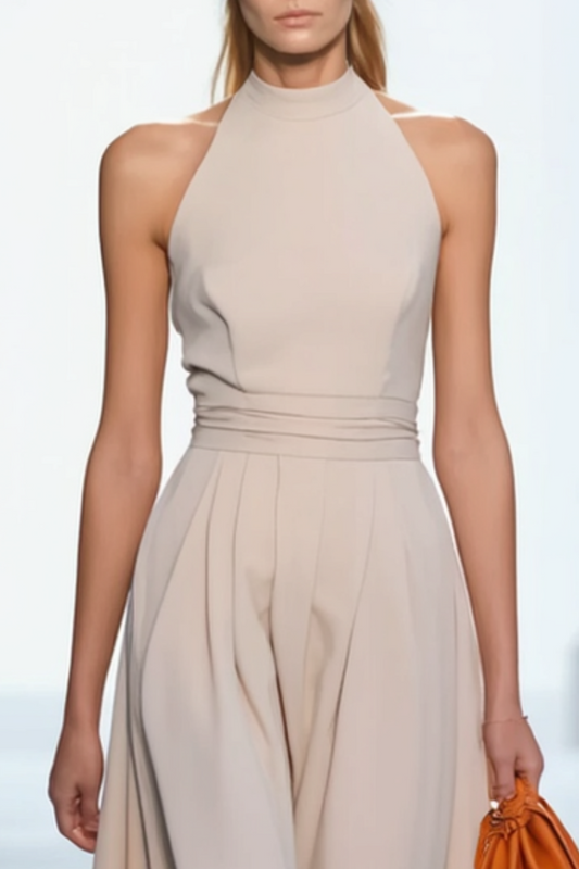 Evening Formal Halter Dress Apricot Floor-Length Dress