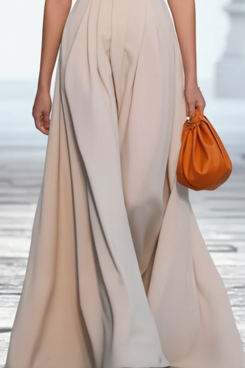 Evening Formal Halter Dress Apricot Floor-Length Dress