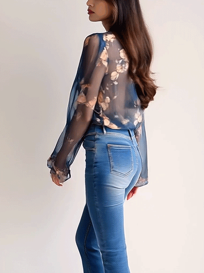 Elegant Bohemian Navy Floral Shirt