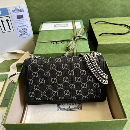 gg Dionysus Small gg Shoulder Bag Black And Ivory gg Denim Jacquard For Women 10in/25cm 499623