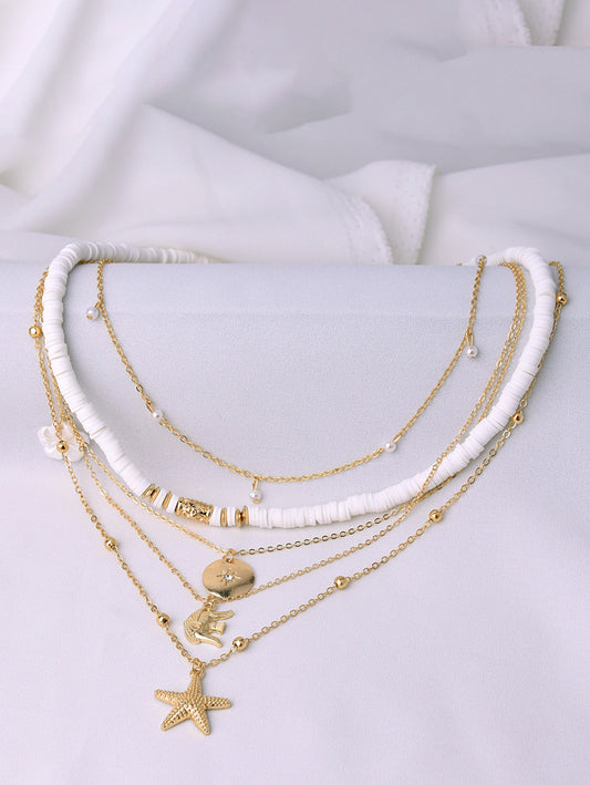 Fashion Multi-layer Flower Starfish Beaded Set Alloy Necklaces