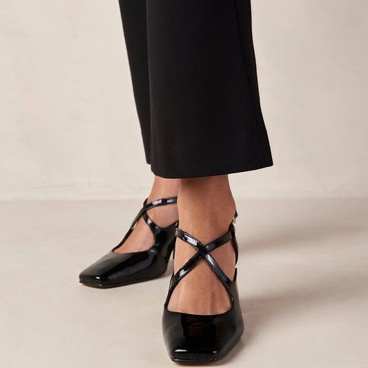 Full Black Patent Leather Mary Jane Designer Chunky Heel Slingback Mary Janes