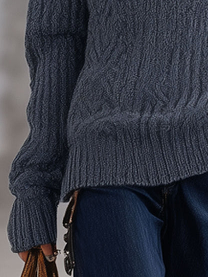 Fashion Retro Gray-Blue Knitted Cable Half-Zip Pullover