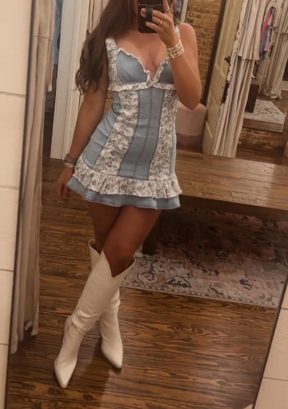 Patchwork Stretch Denim Mini Dress