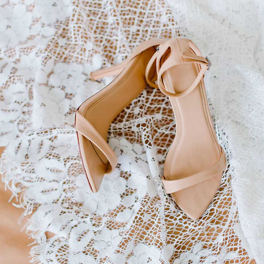 Beige Pointed Toe 3'' Stiletto Heel Buckled Ankle Strap Sandals