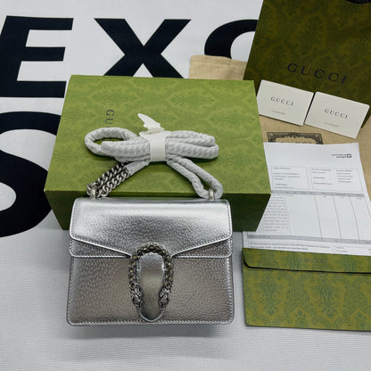 gg Dionysus Super Mini Bag Silver For Women, Women&#8217;s Bags 6.5in/17cm gg 476432 1TRBN 8173