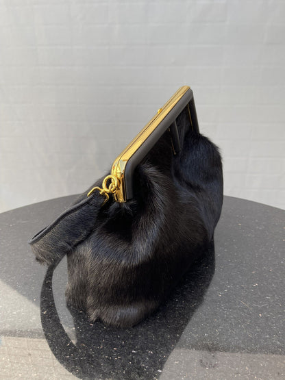 FI First Medium Black Fox Fur Bag For Woman 32.5cm/13in